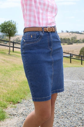 Womens Thomas Cook Lucy Knee Length Denim Skirt - Mid Wash