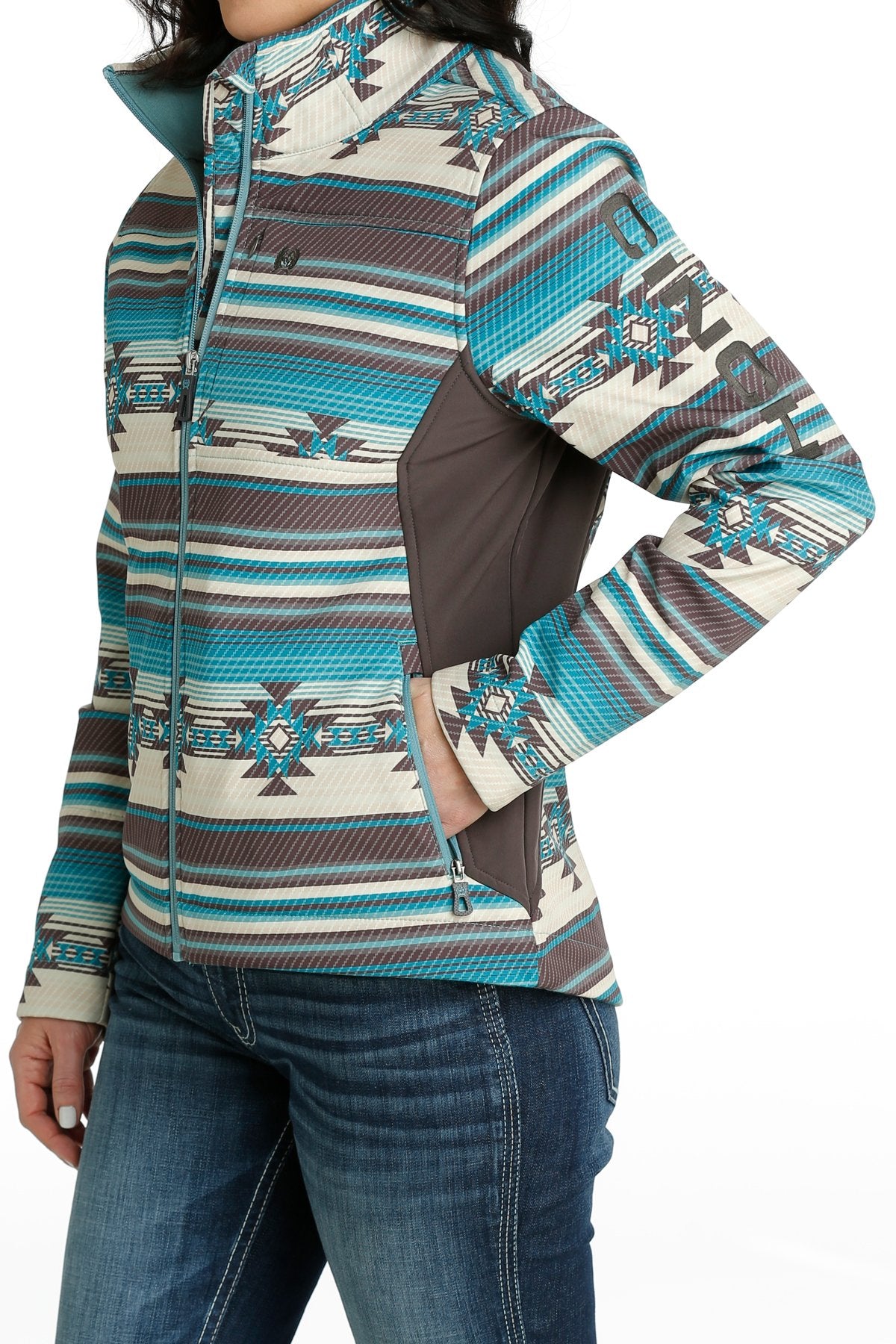 Ladies Cinch Concealed Carry Bonded Jacket - Turquoise Aztec (7012105519181)