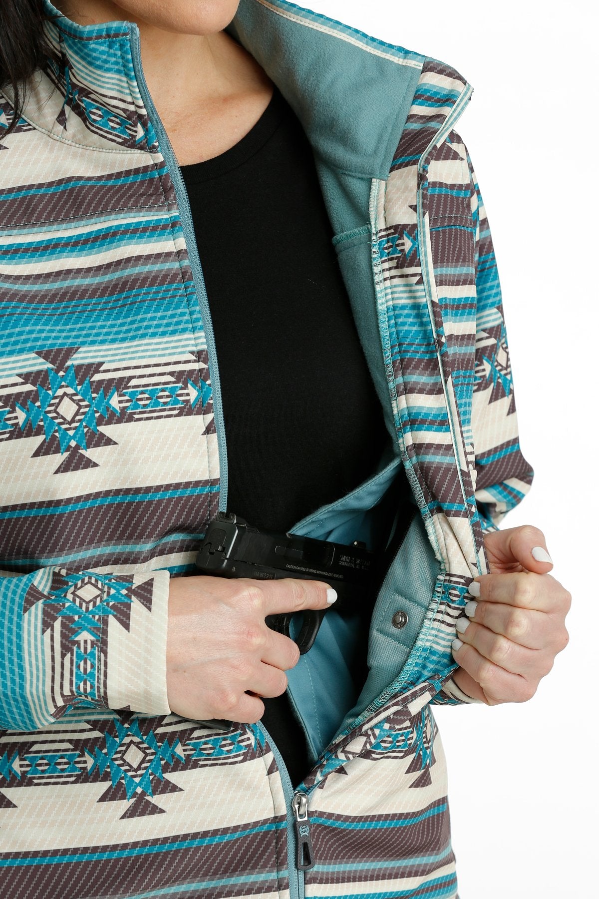 Ladies Cinch Concealed Carry Bonded Jacket - Turquoise Aztec (7012105519181)