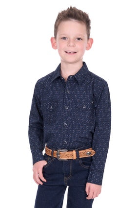 Boys Kids Pure Western Marc Long Sleeve Shirt - Navy / Multi