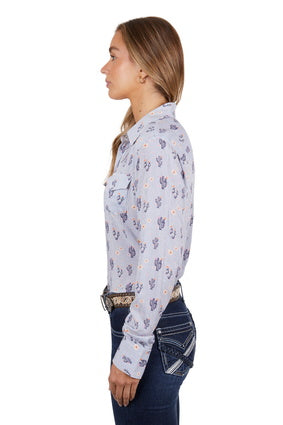 Womens Pure Western Mavis LS Shirt - Cactus Navy (7327694585933)