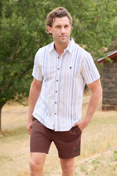 Mens Thomas Cook Max Short Sleeve Shirt - Navy / Tan