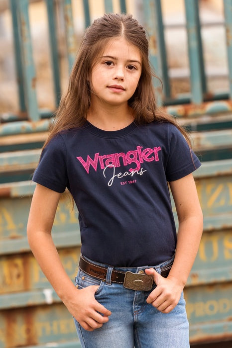 Kids Girls Wrangler Maya Short Sleeve Tee Tshirt - Navy