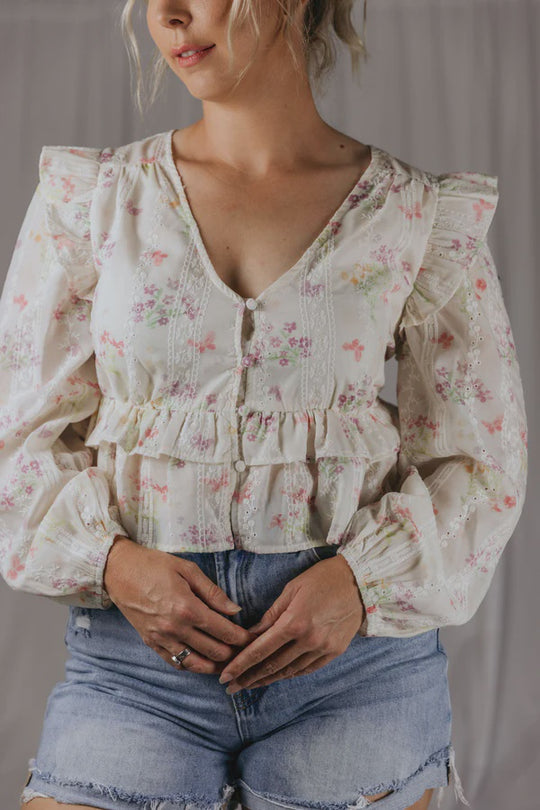 Womens El Jay Maysie Peplum Long Sleeve Top Blouse - Ember Garden