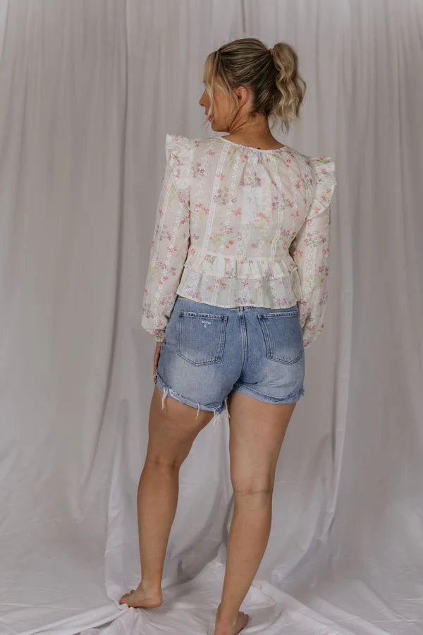 Womens El Jay Maysie Peplum Long Sleeve Top Blouse - Ember Garden