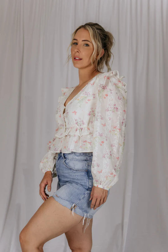 Womens El Jay Maysie Peplum Long Sleeve Top Blouse - Ember Garden