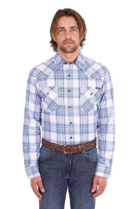Mens Wrangler Eric Long Sleeve Shirt - Light Blue / Royal