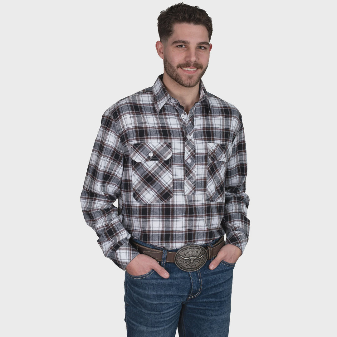 Mens Just Country Cameron Flannelette Workshirt - Chocolate / White