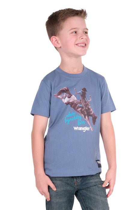 Boys Kids Wrangler Michael Short Sleeve Tee Tshirt - Storm Blue