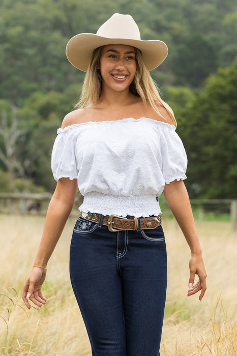 Womens Pure Western Montana Short Sleeve Blouse - White