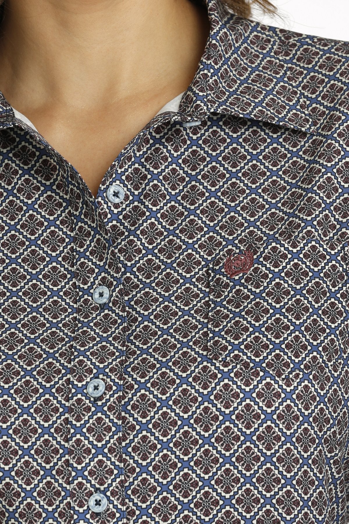 Womens Cinch ArenaFlex Medallion Button Down Shirt - Blue with Burgundy & Pink (7302096486477)