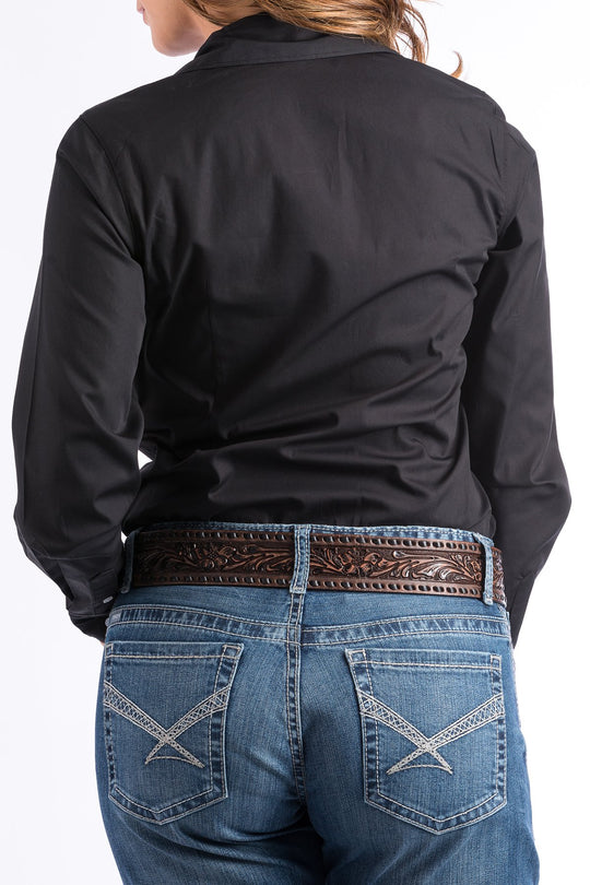 Womens Cinch Solid Button Down Shirt - Black (6595661234253)
