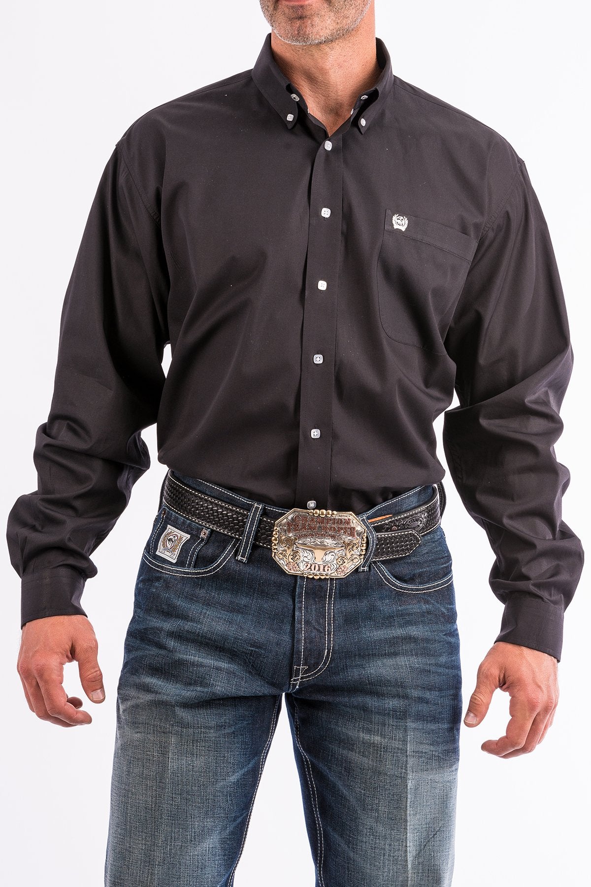 Mens Cinch Solid Button Down Shirt - Black (7354118963277)