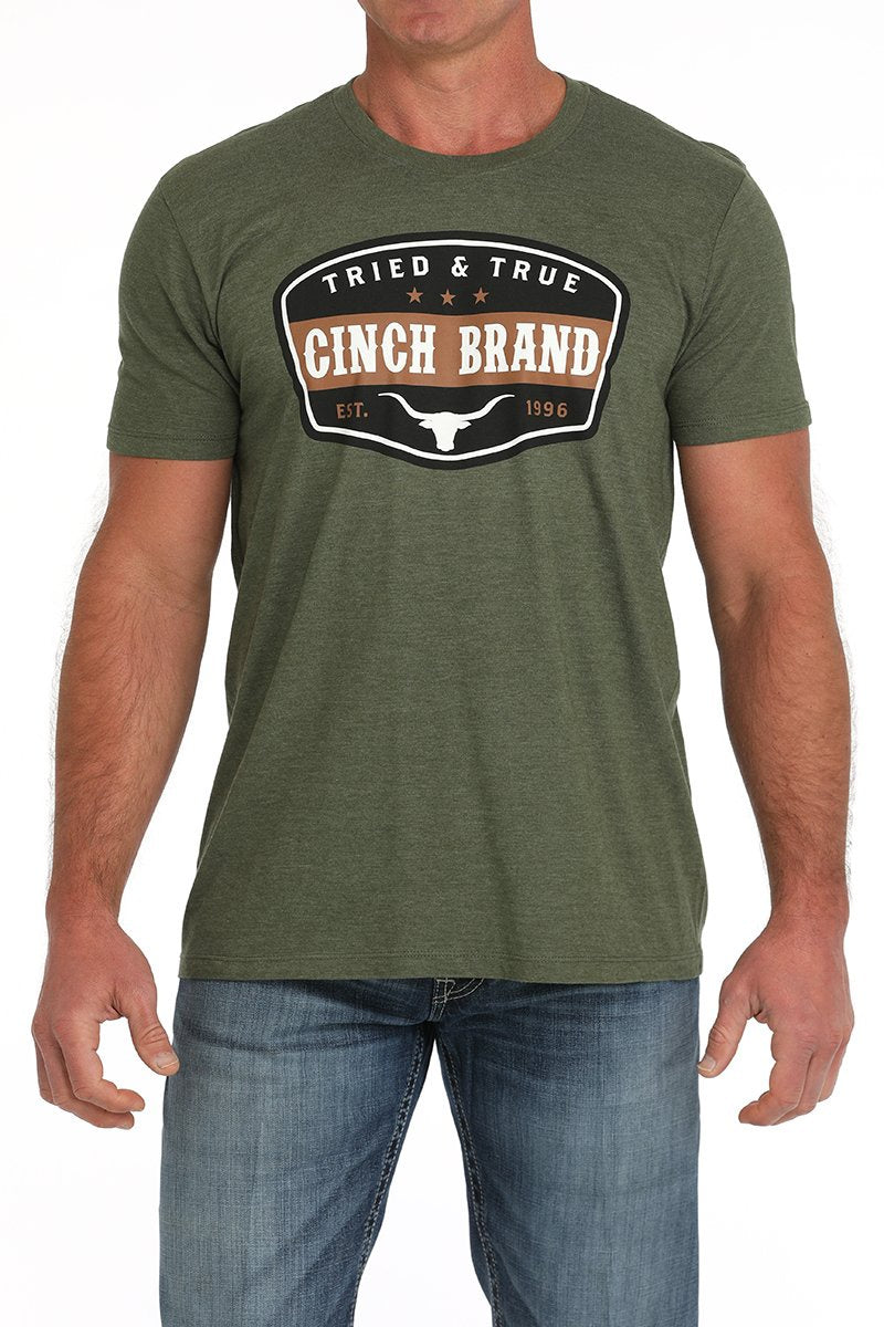 Mens Cinch Tried &amp; True Tee Tshirt - Olive (7497107898445)