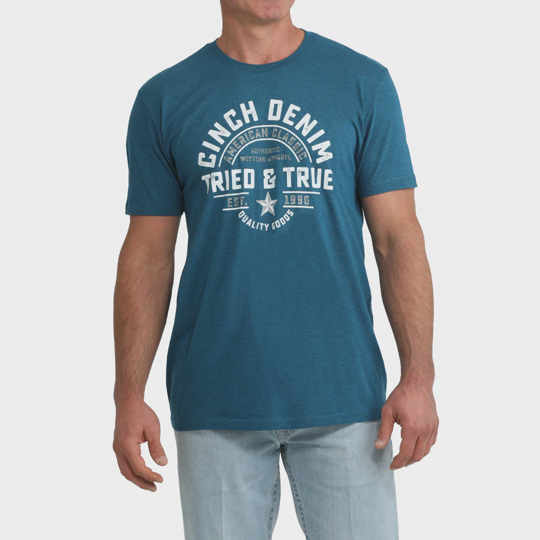 Mens Cinch Tried and True Graphic Tee Tshirt - Teal Heather