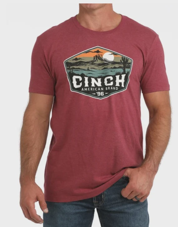 Mens Cinch American Brand Desert Scene Graphic Tee Tshirt - Burgundy