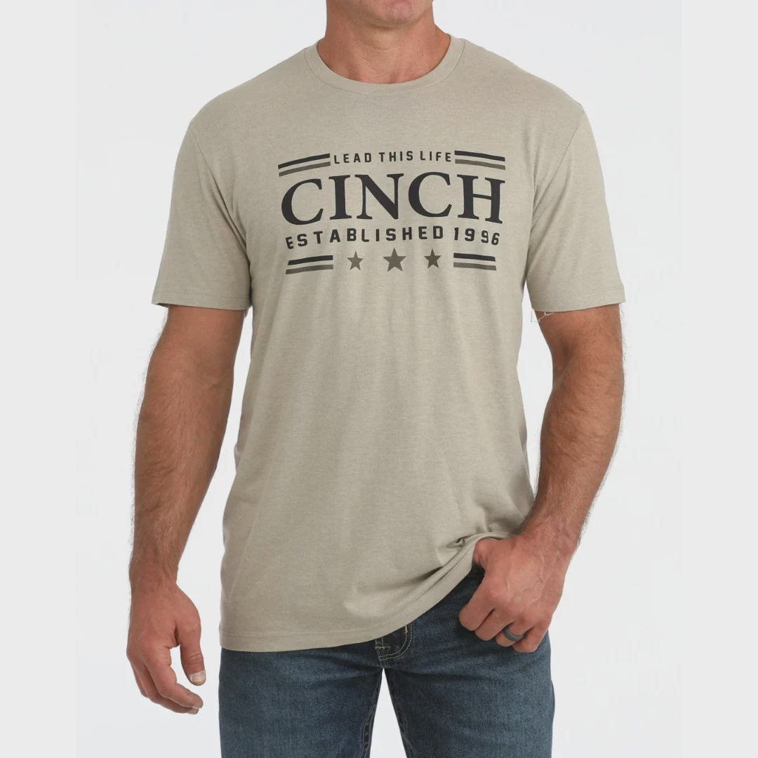Mens Cinch Lead This Life 3 stars Tee Tshirt - Khaki Beige