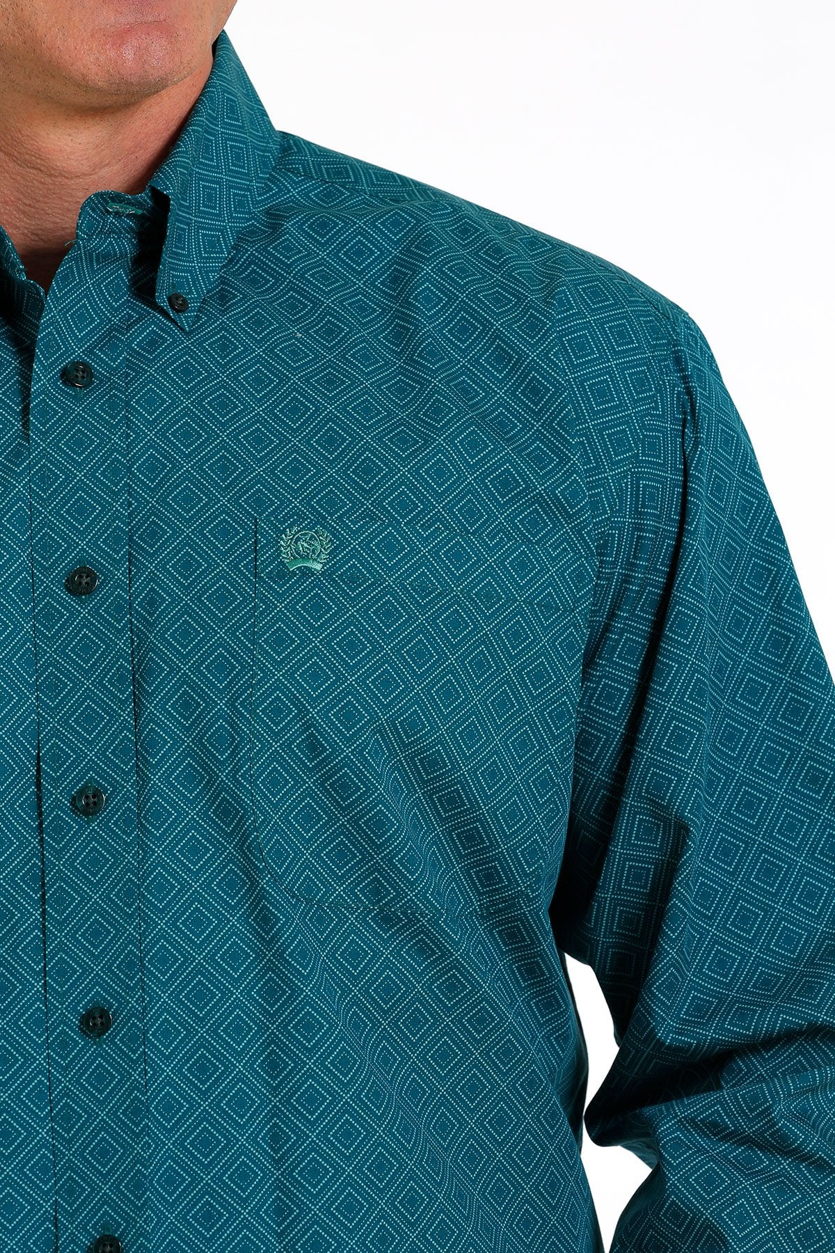 Mens Cinch Geo Diamond Print Button Down Shirt - Teal (6895549448269)