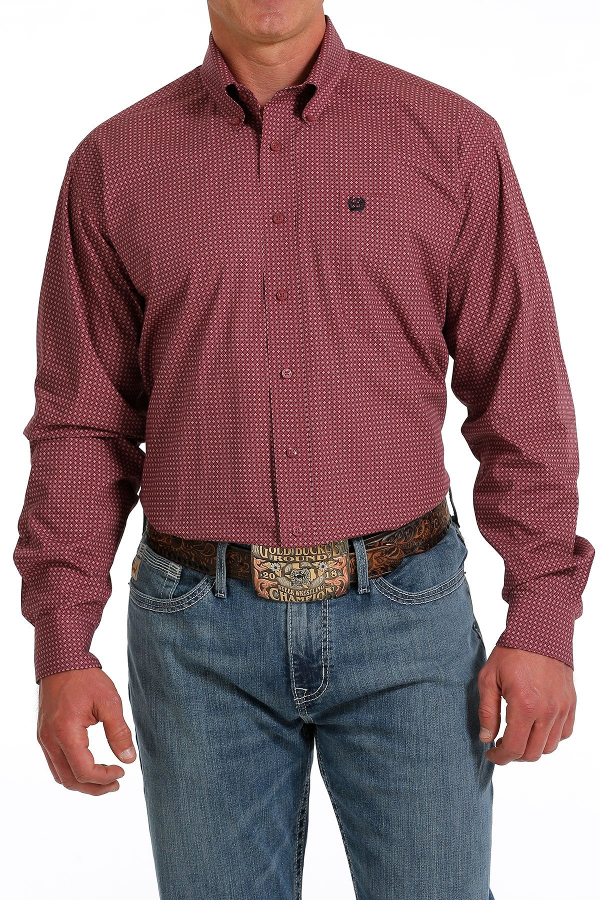 Mens Cinch Fuschia Geo Button Down Western Shirt (6933313585229)