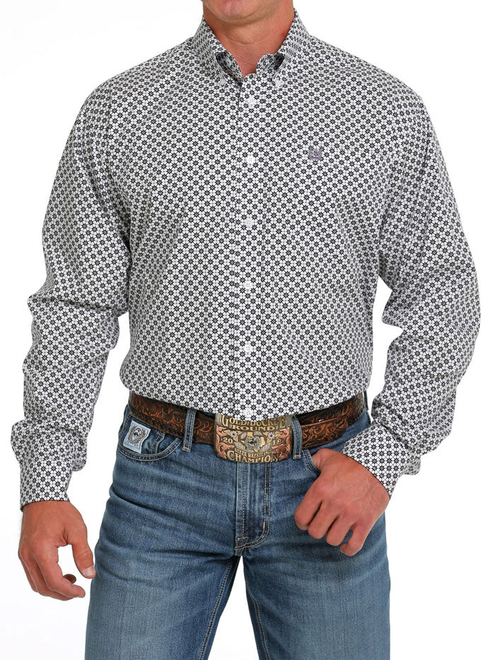 Mens Cinch White Star Print Button Down Shirt (7006808834125)