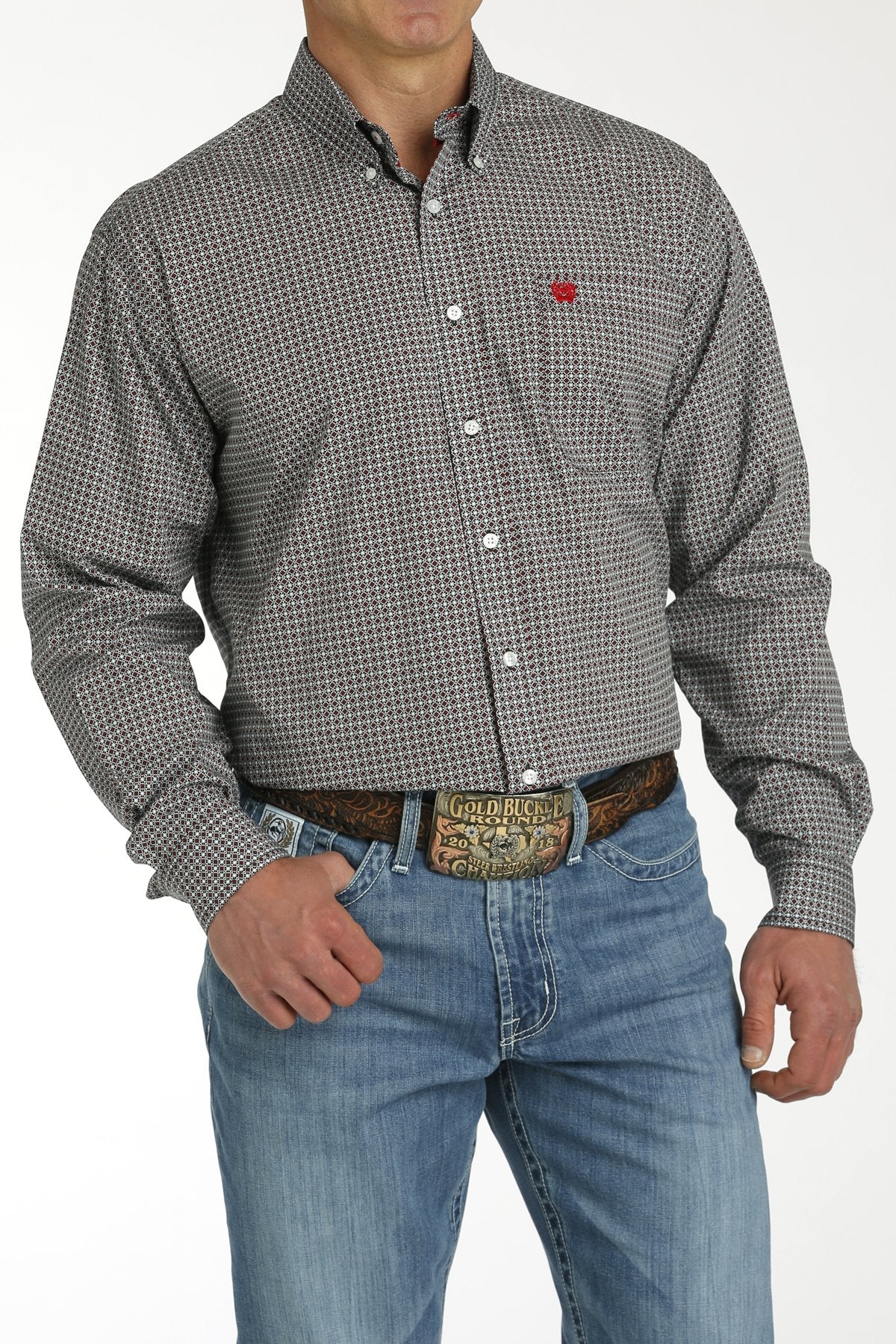 Mens Cinch Medallion Print Button-Down Western Shirt - Red/Black (7326110908493)