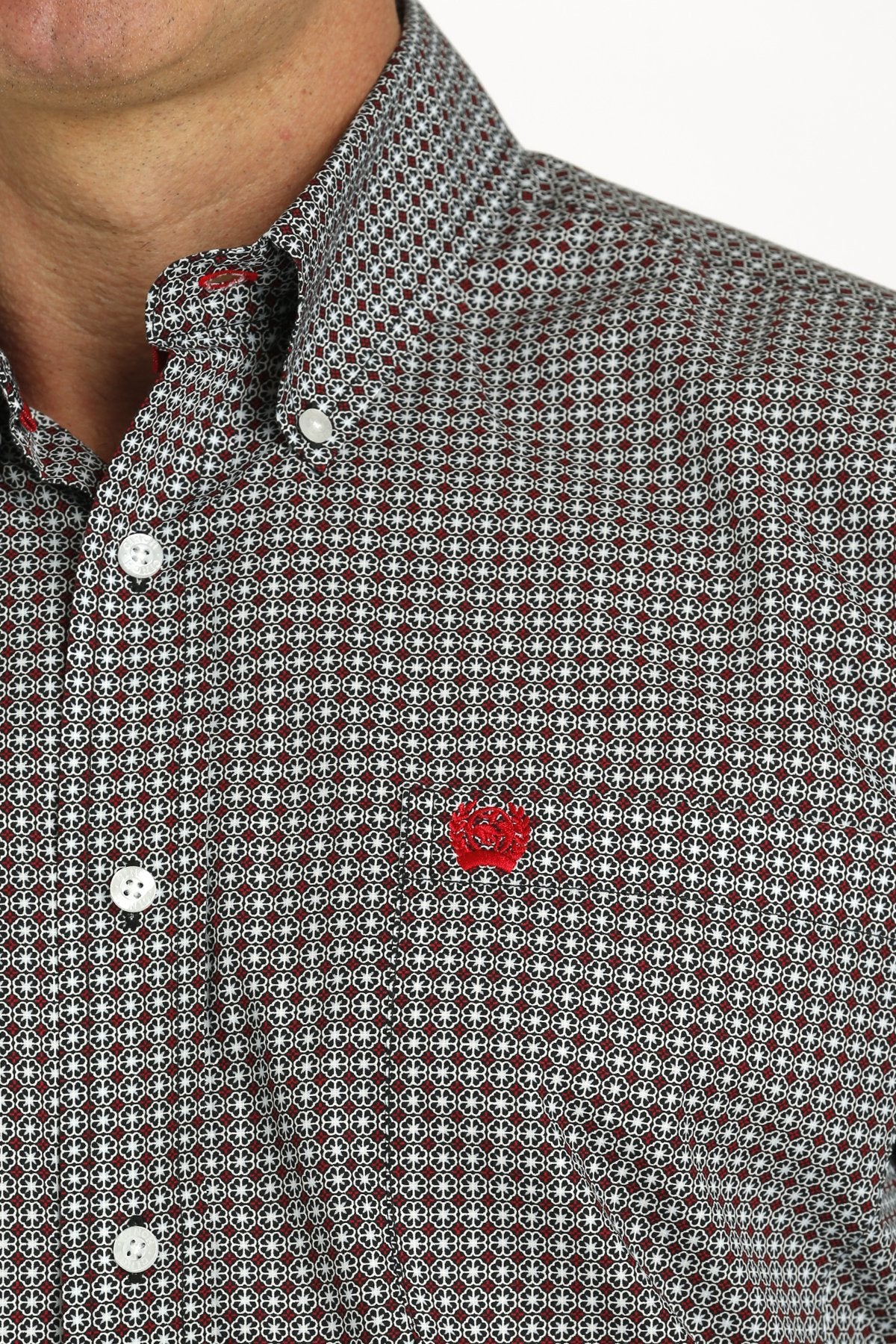 Mens Cinch Medallion Print Button-Down Western Shirt - Red/Black (7326110908493)