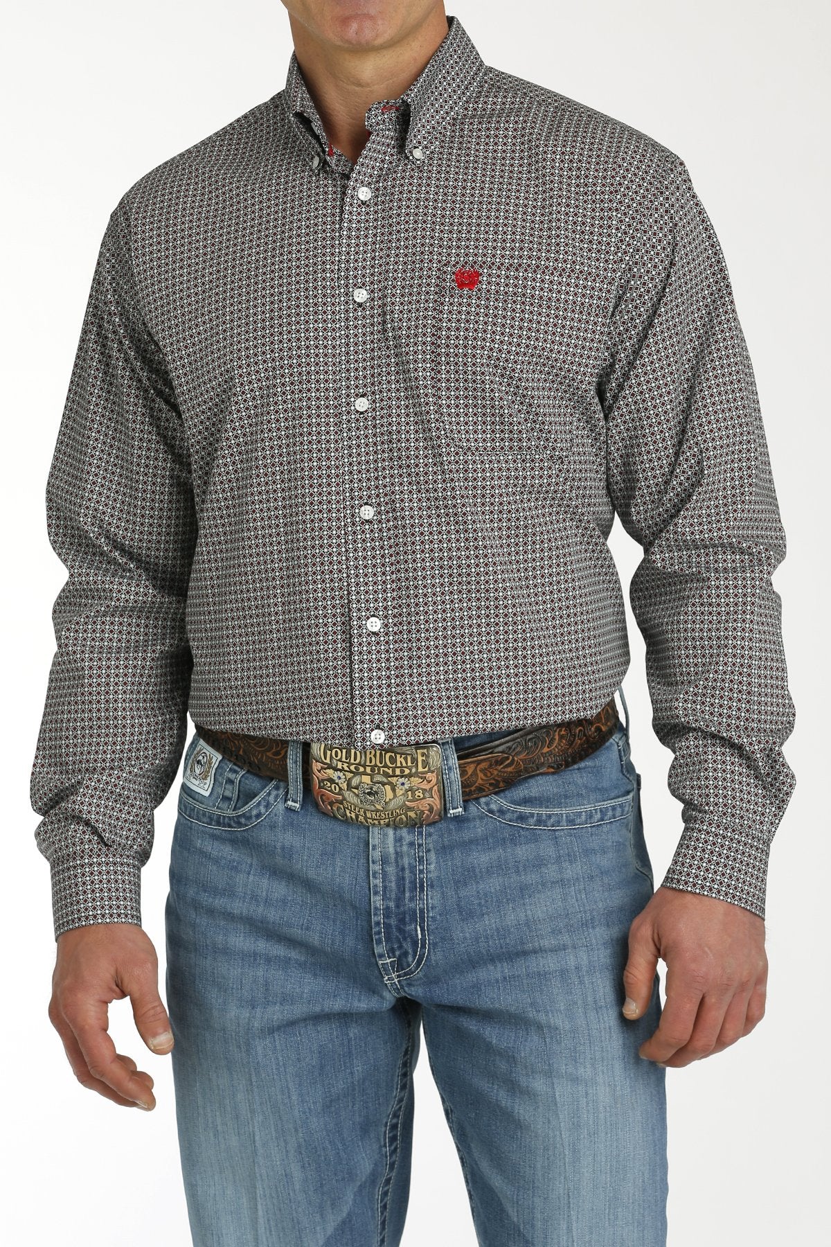 Mens Cinch Medallion Print Button-Down Western Shirt - Red/Black (7326110908493)