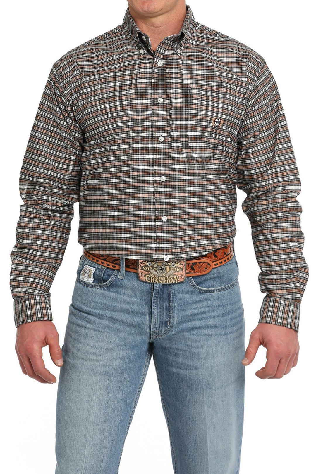 Mens Cinch Vintage Plaid Oxford Button Down Western Shirt - Black (7497069920333)