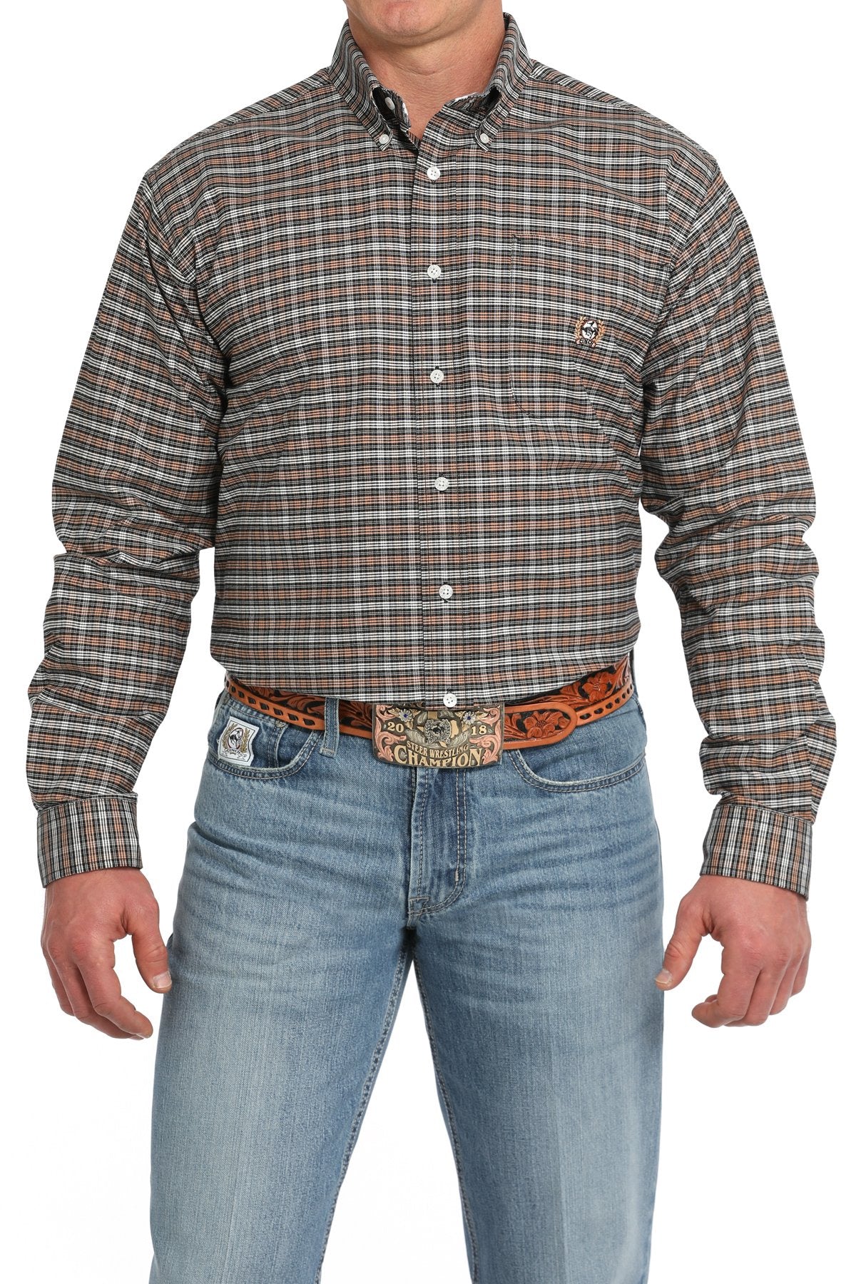 Mens Cinch Vintage Plaid Oxford Button Down Western Shirt - Black (7497069920333)