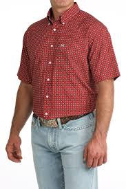 Mens Cinch Classic Fit Button Down Short Sleeve Western Shirt  - Red Patterned