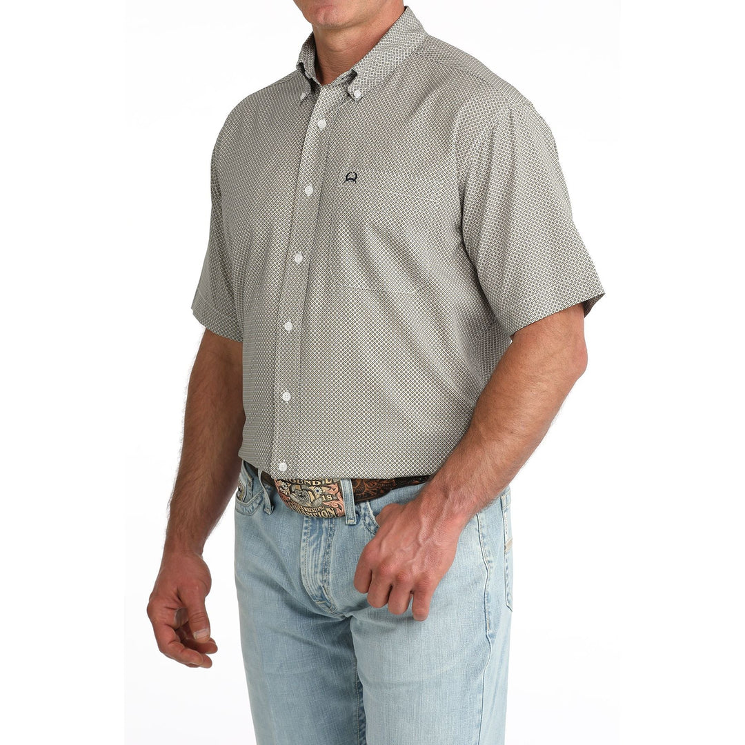 Mens Cinch Classic Fit Arena Flex Short Sleeve Button Down Shirt - White Pattern192584653236