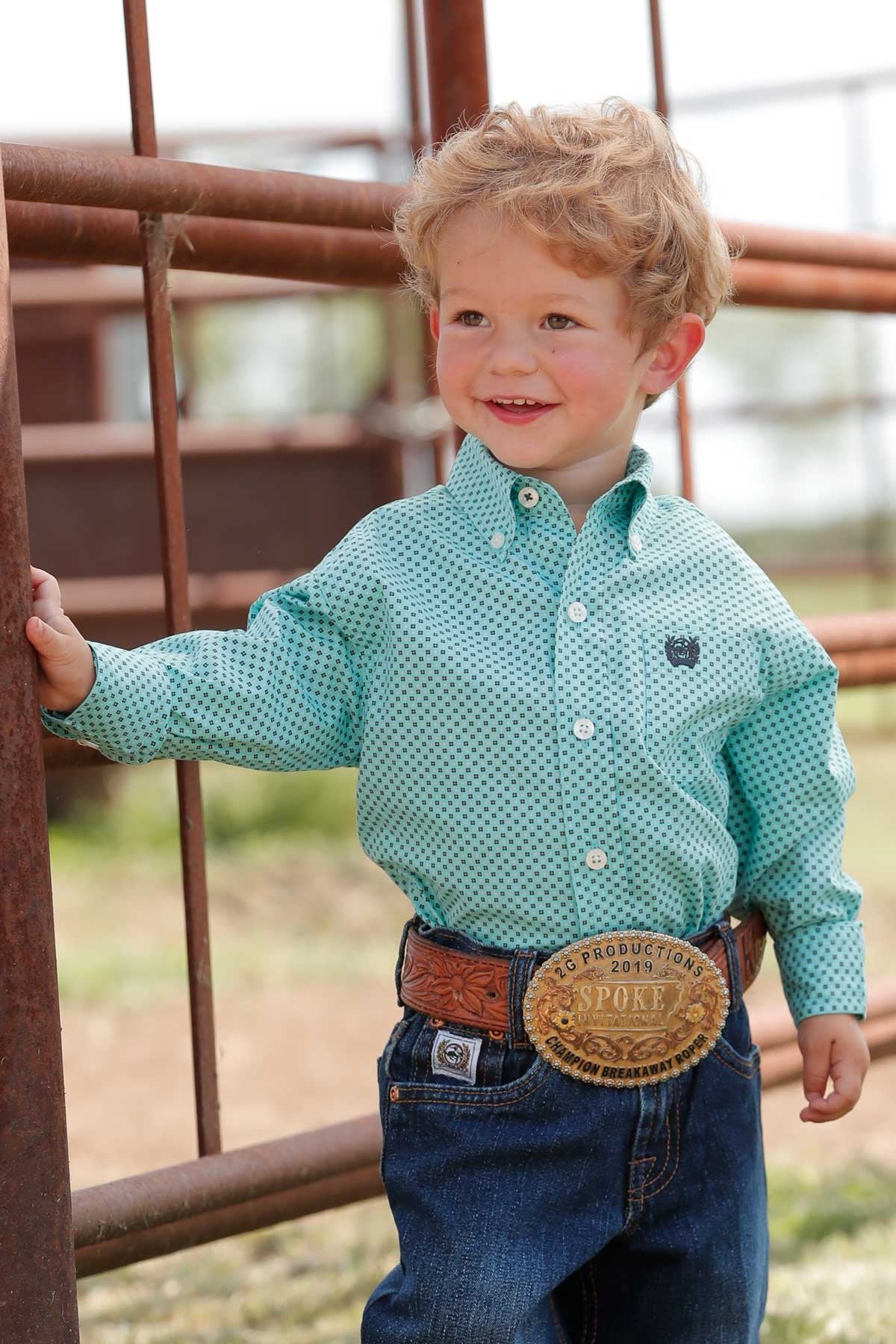 Boys Toddler Cinch Geometric Print Button Down Western Shirt - Light Blue (7302096617549)