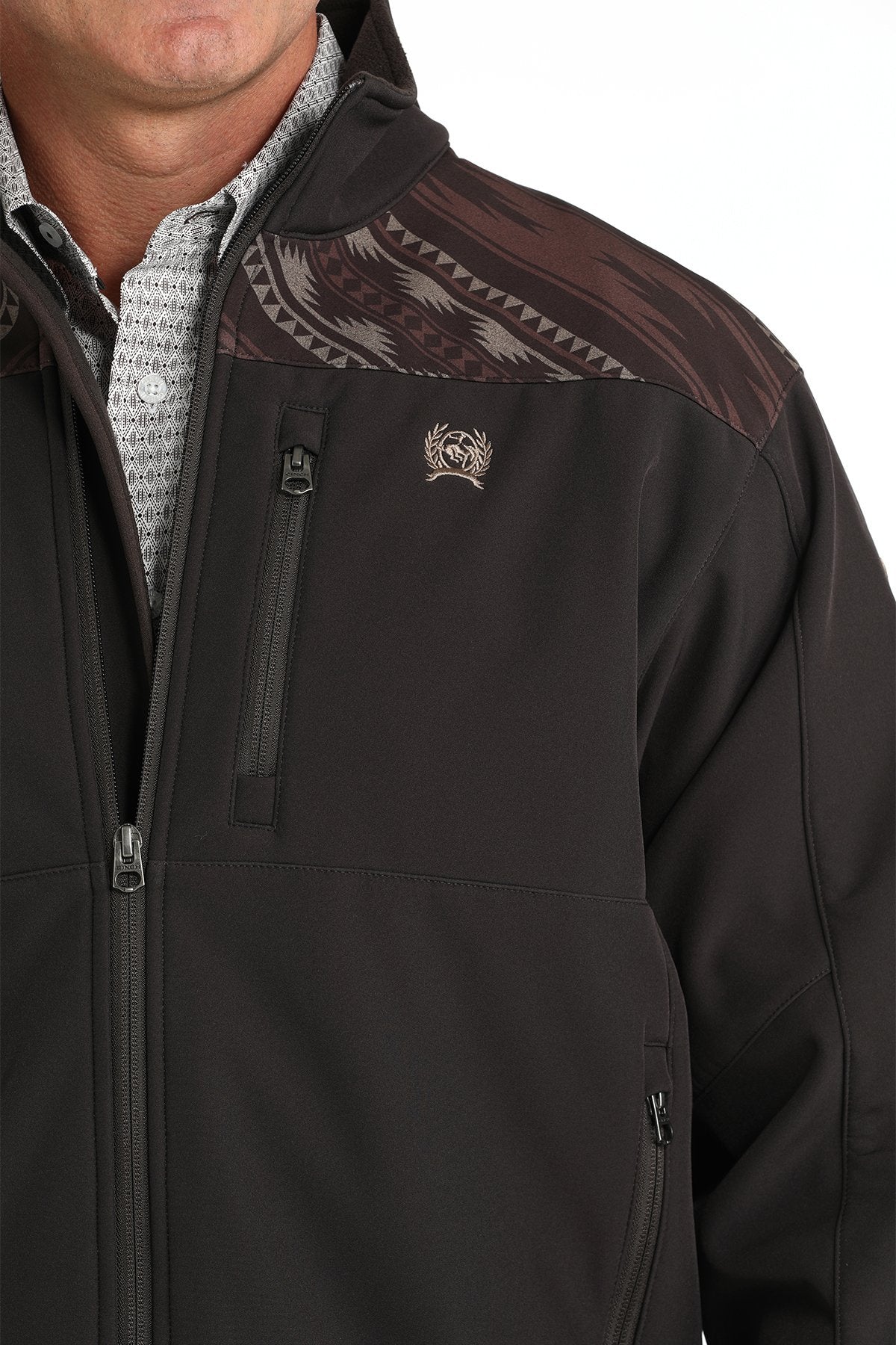 Mens Cinch Brown Patterned Bonded Softshell Jacket (7443635437645)