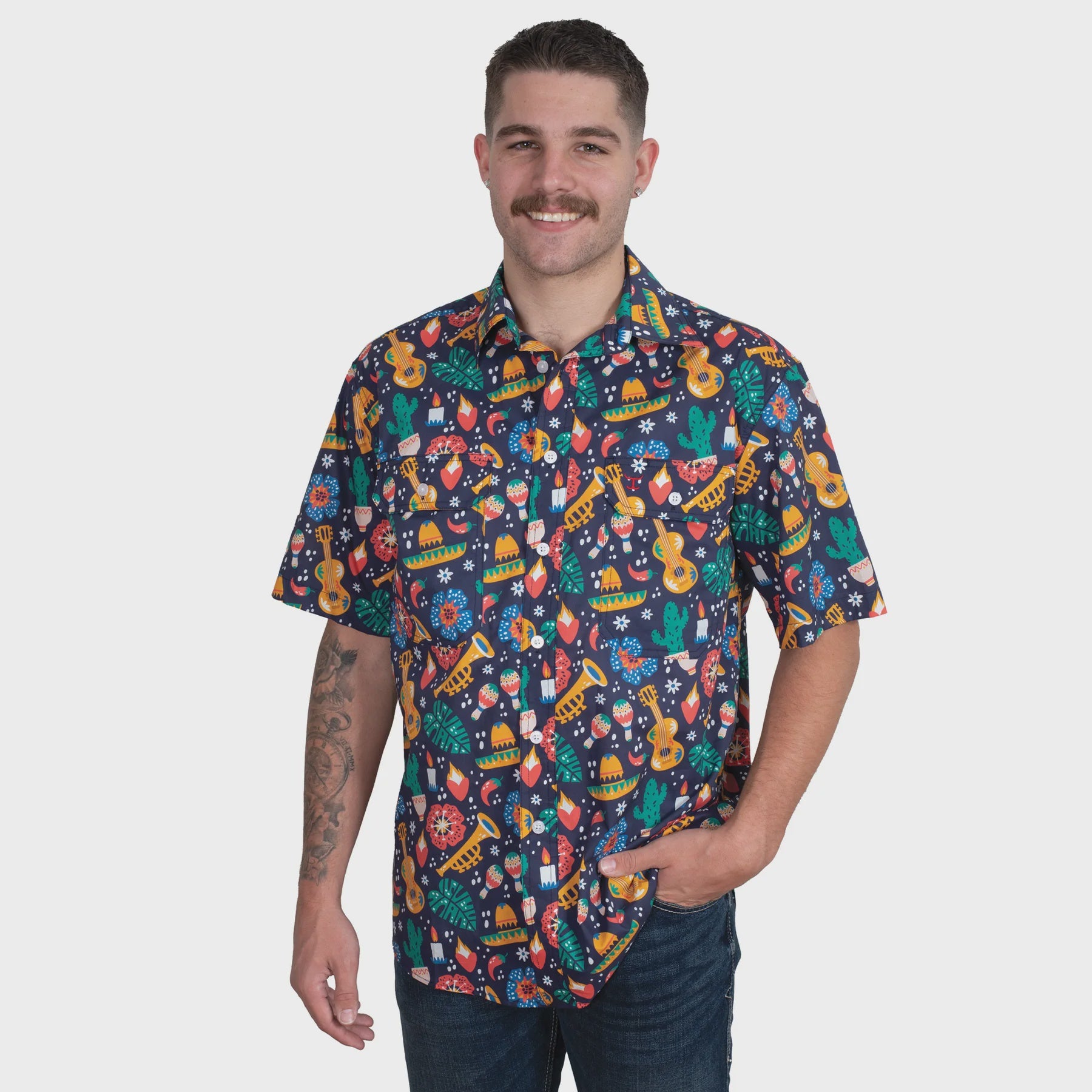 Mens Just Country Jordan Full Button Short Sleeve Party / Work Shirt - Navy Fiesta (7552855081037)