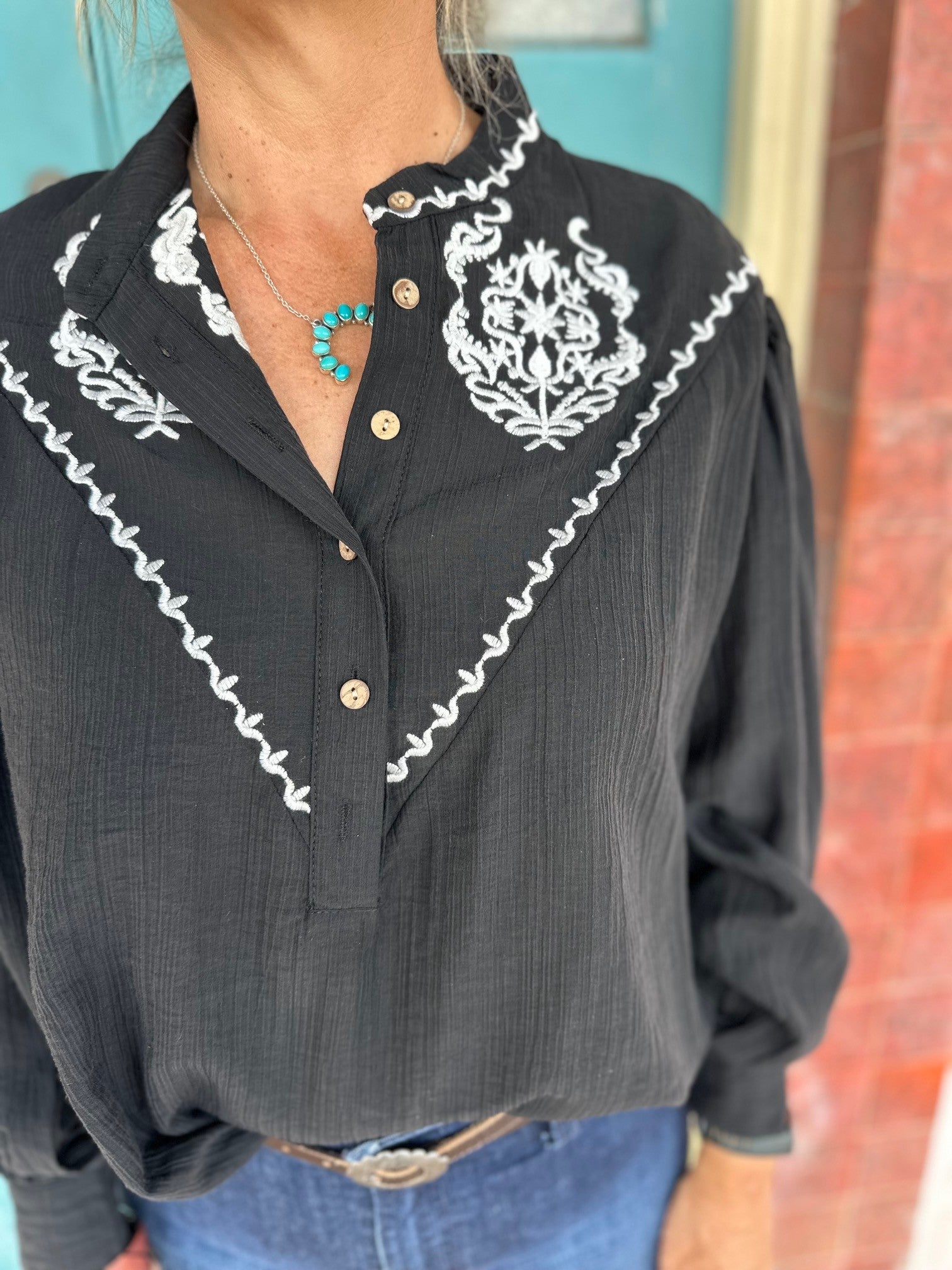 Womens Arizona Embroidered Blouse - Black