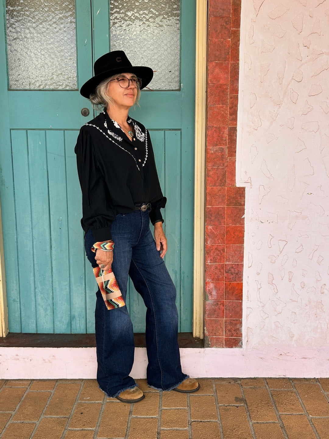 Womens Arizona Embroidered Blouse - Black