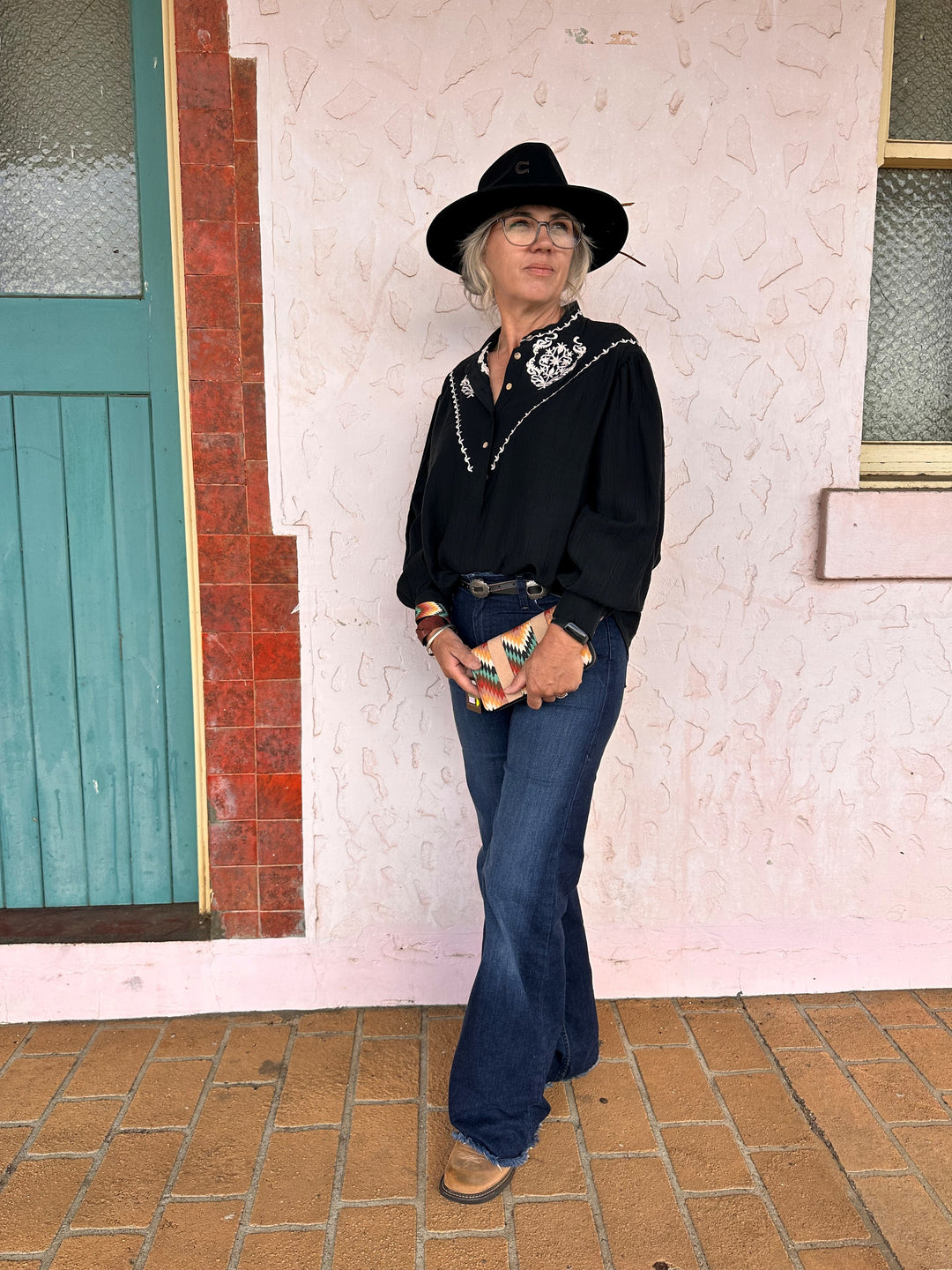 Womens Arizona Embroidered Blouse - Black