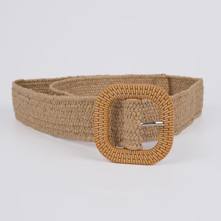 Square Buckle - Woven Waist Belt - Beige Black Natural (7417236029517)