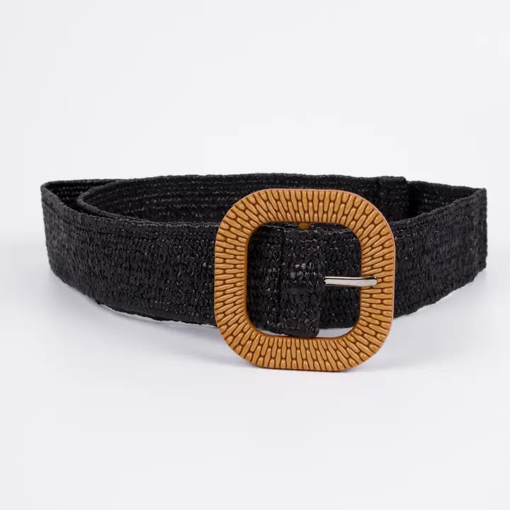 Square Buckle - Woven Waist Belt - Beige Black Natural (7417236029517)