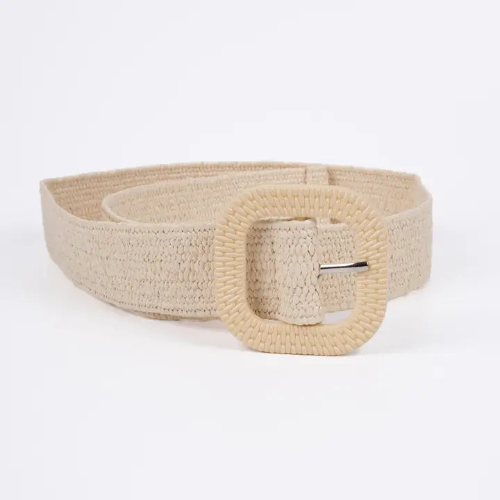 Square Buckle - Woven Waist Belt - Beige Black Natural (7417236029517)