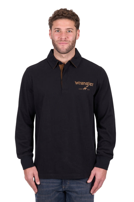 Mens Wrangler Nash Rugby Shirt Jumper - Black