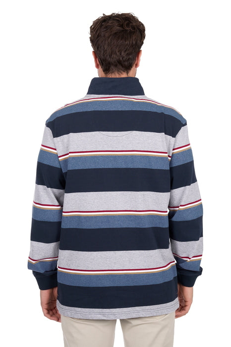 Mens Thomas Cook Nathan 1/4 Zip Rugby Shirt Jumper - Navy / Grey Marle
