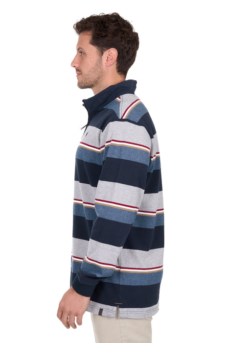 Mens Thomas Cook Nathan 1/4 Zip Rugby Shirt Jumper - Navy / Grey Marle