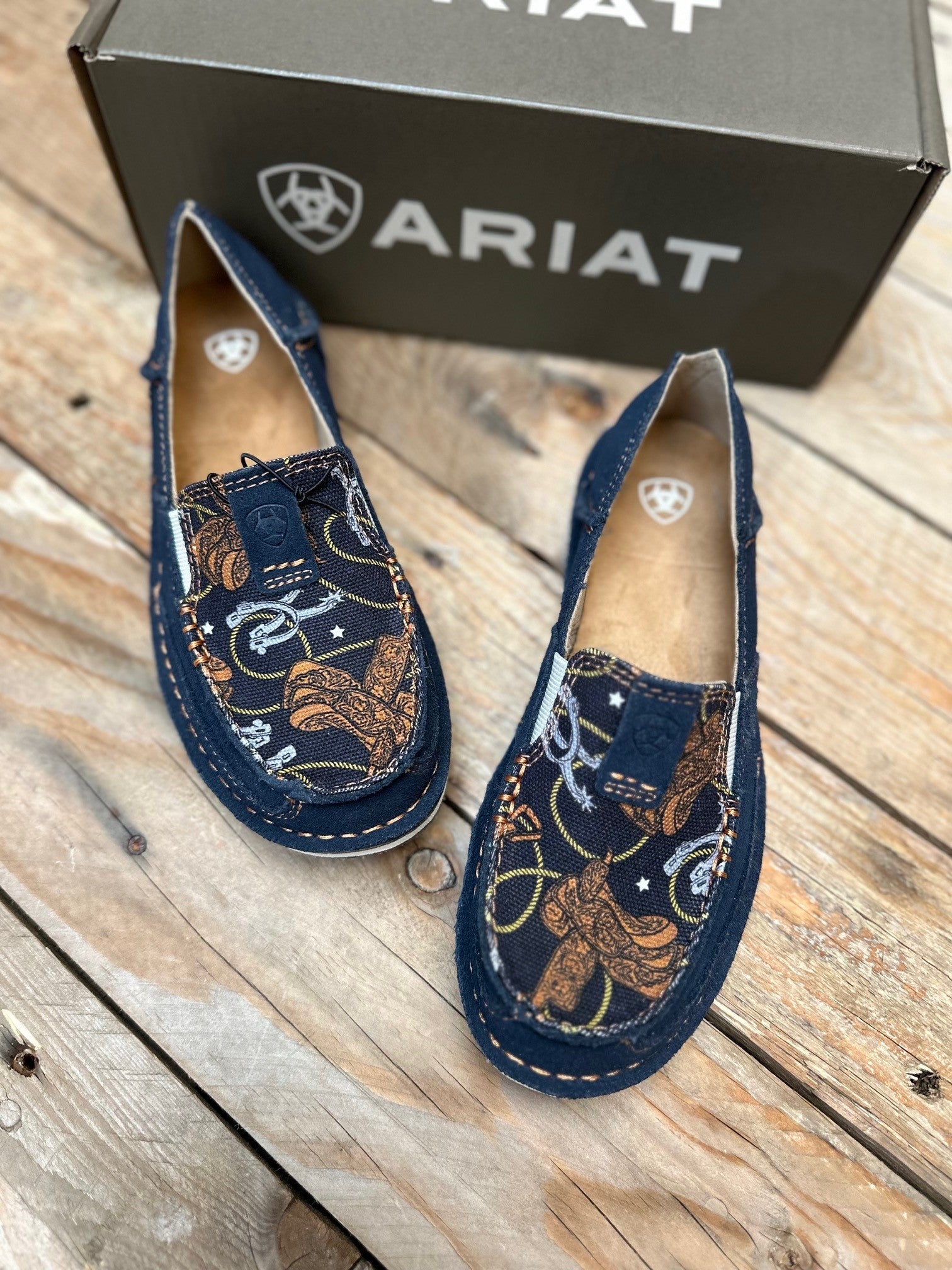 Womens Ariat Cruiser Slip on Shoe - Navy Blue Suede / Saddle Up Print (6923573788749)