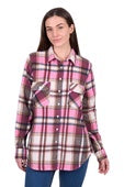 Womens Hard Slog Ori Thermal Long Sleeve Flannelette Shirt - Pink / Tan