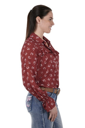 Womens Pure Western Nylah LS Shirt - Red (6895099969613)