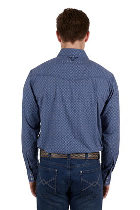 Mens Pure Western Melville LS Shirt - Navy / White (7033678987341)