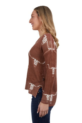 Womens Pure Western Veola Knitted Pullover - Brown (7033677185101)