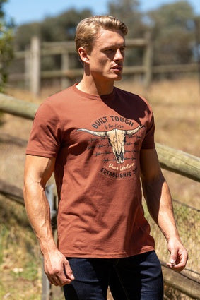 Mens Pure Western Frank SS Tee Tshirt  - Rust (7547313619021)