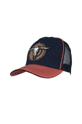 Pure Western Samuel High Profile Trucker Cap - Navy / Rust (7547358773325)
